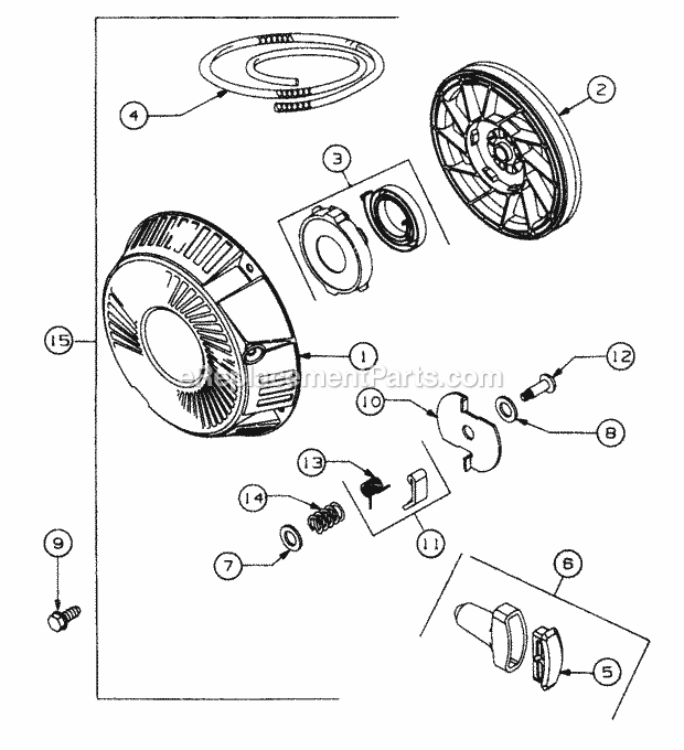 Rewind Starter Diagram and Parts List for 5416R 457900-460859, 553C562K100, 554C562K100 Cub Cadet Lawn Mower